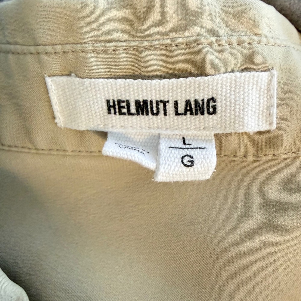 $465 Helmut Lang Khaki Cargo 100% Silk Button Down Utility Blouse Shirt Large L - Picture 5 of 6